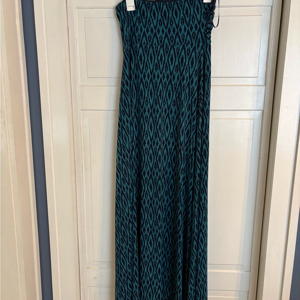 Banana Republic Teal and Black Geometric Sleeveless Maxi Dress Sz M